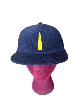 Corona Beer Bottle With Lime Navy Blue Corduroy Adjustable Cap Hat